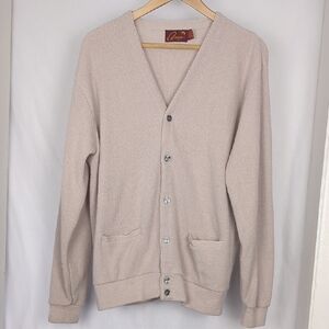 VINTAGE Arnold Palmer Beige Tan Knit Acrylic Cardigan Sweater